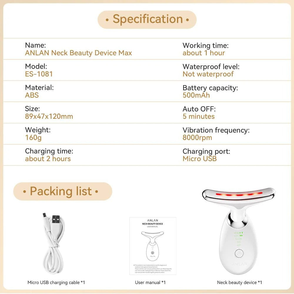 EMS Neck Beauty Device Max【7 Color LED Face Skin Care】